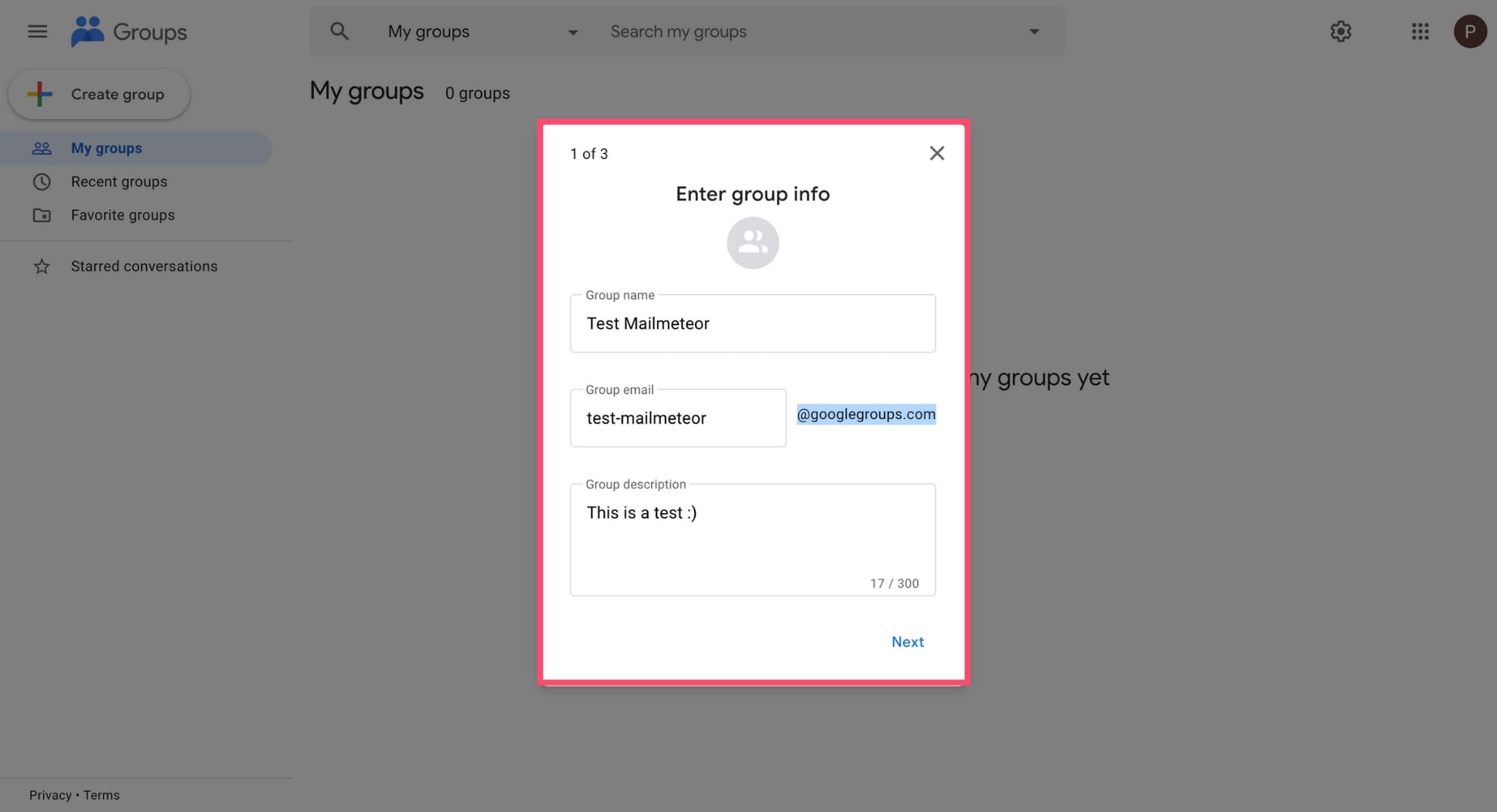 Name your email group in Google Groups
