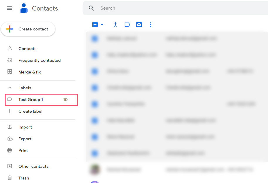 Google Contacts menu