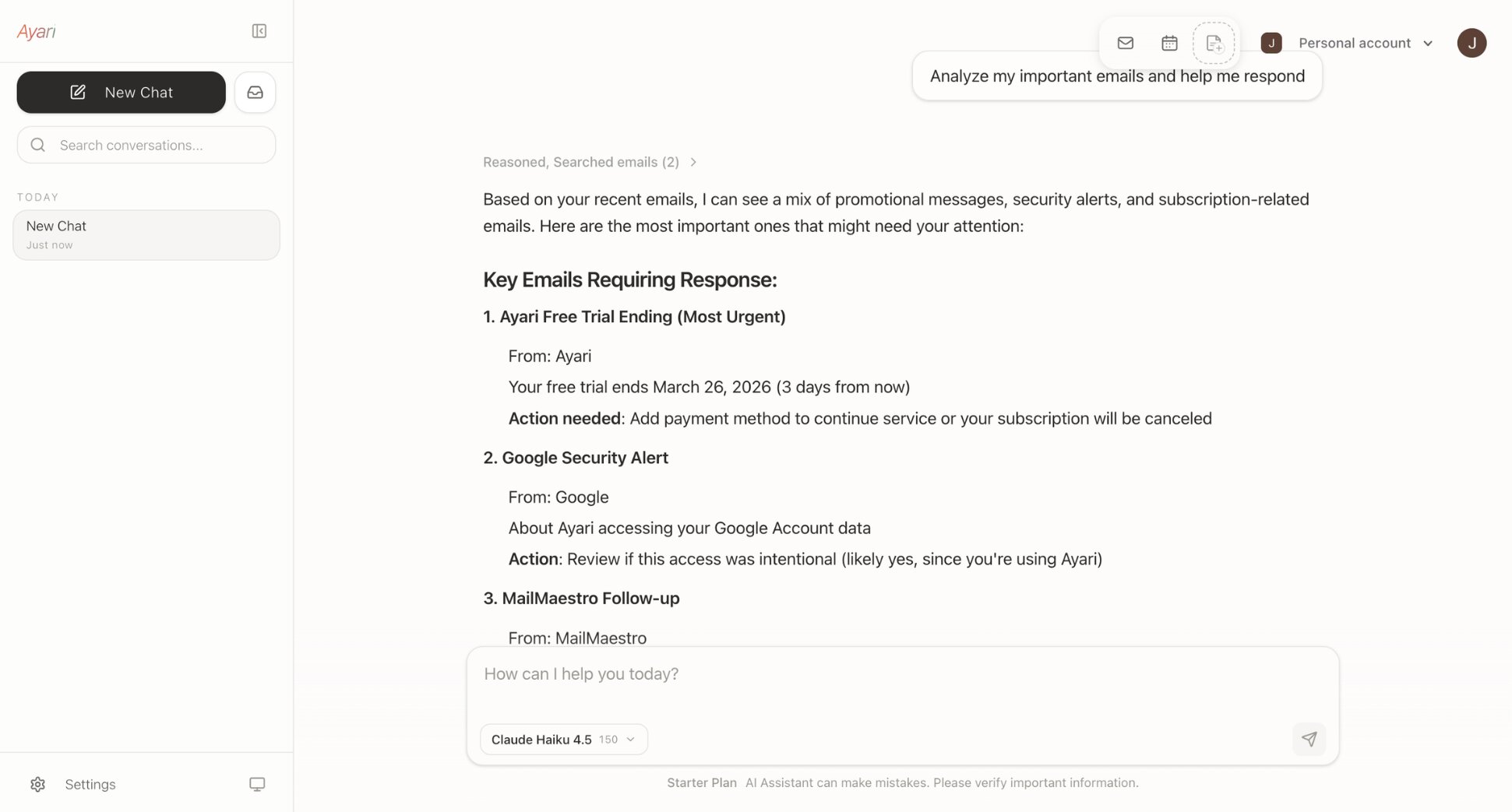 Ayari is an AI executive assistant for email and calendar management