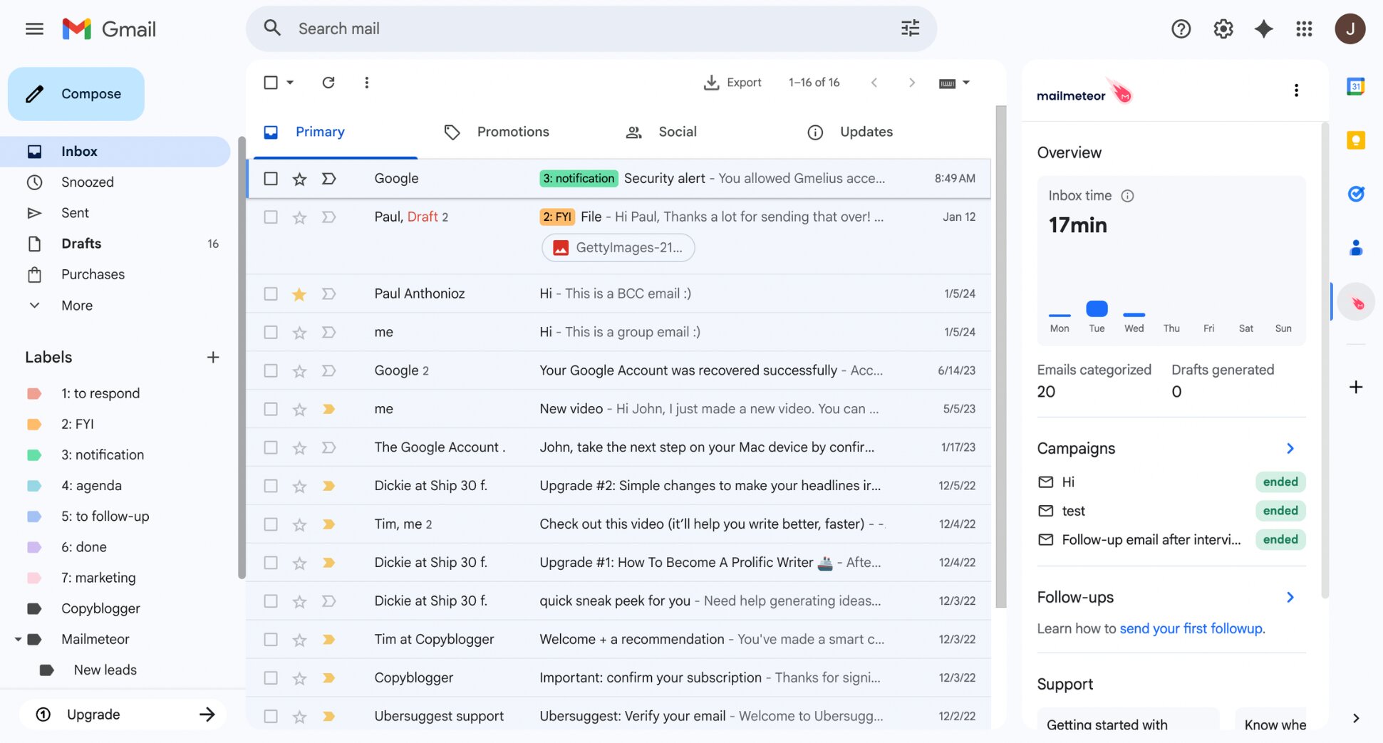 Mailmeteor AI email assistant inside Gmail