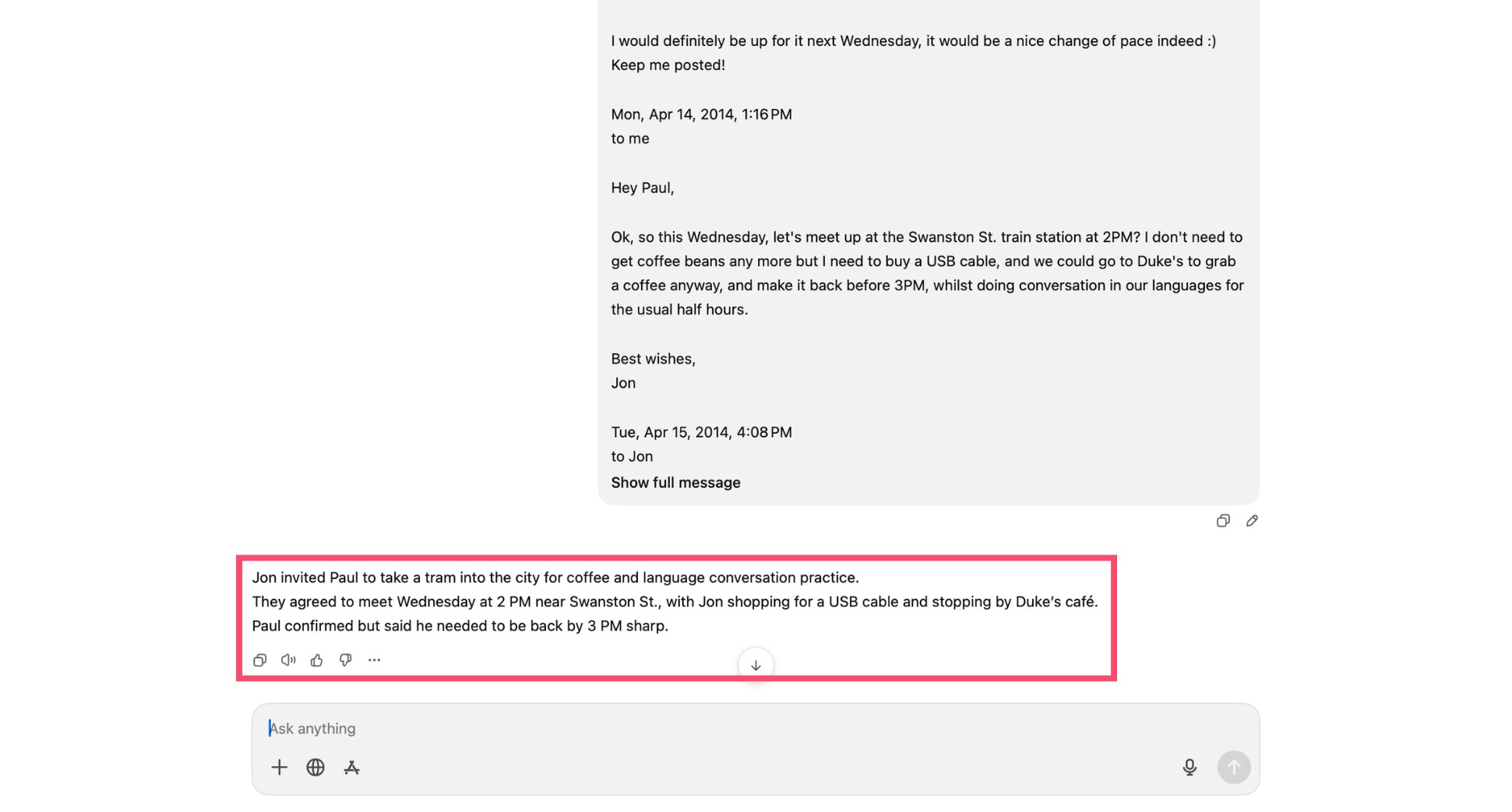 ChatGPT email summarization prompt