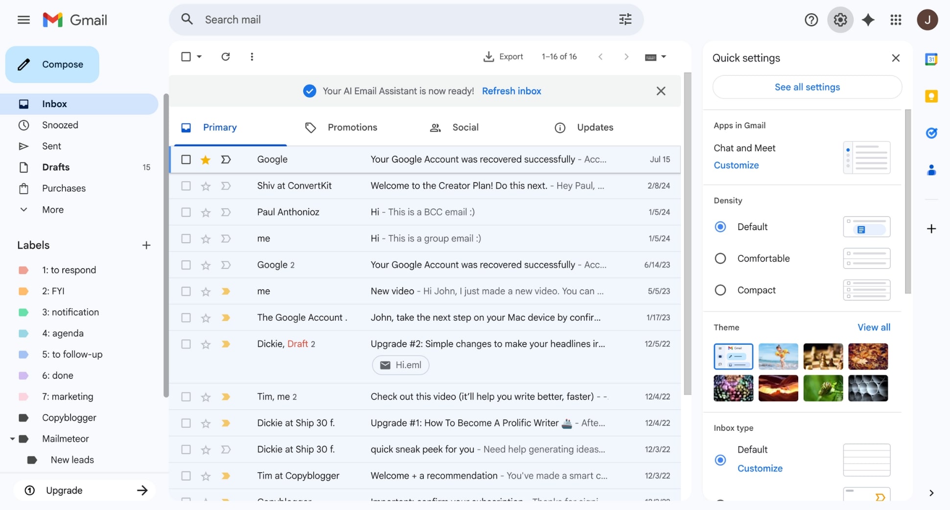Gmail settings