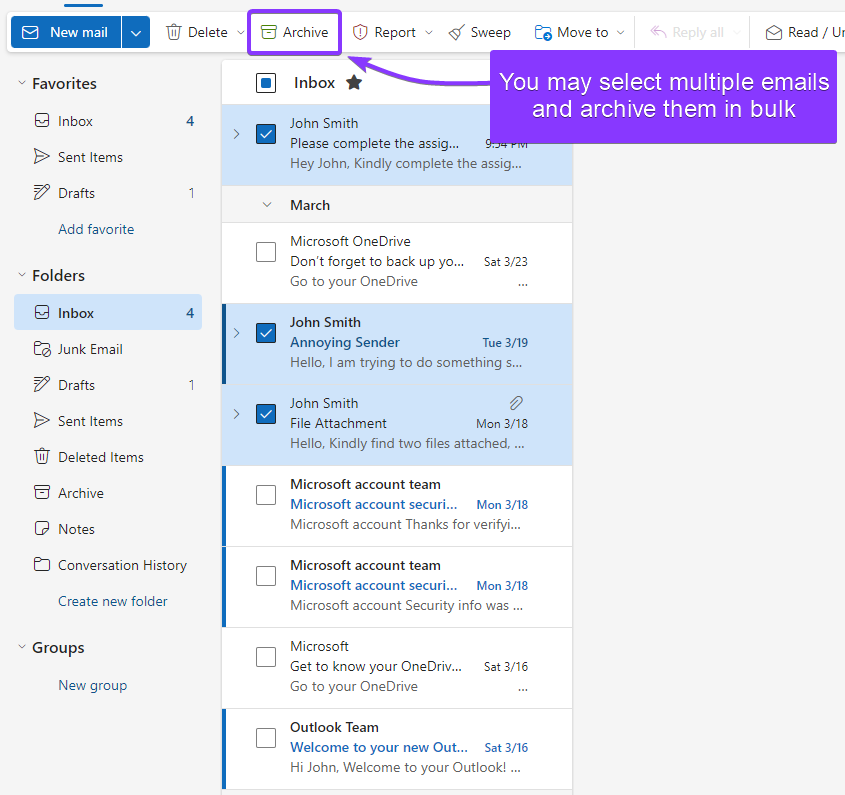 Archive Emails in Outlook