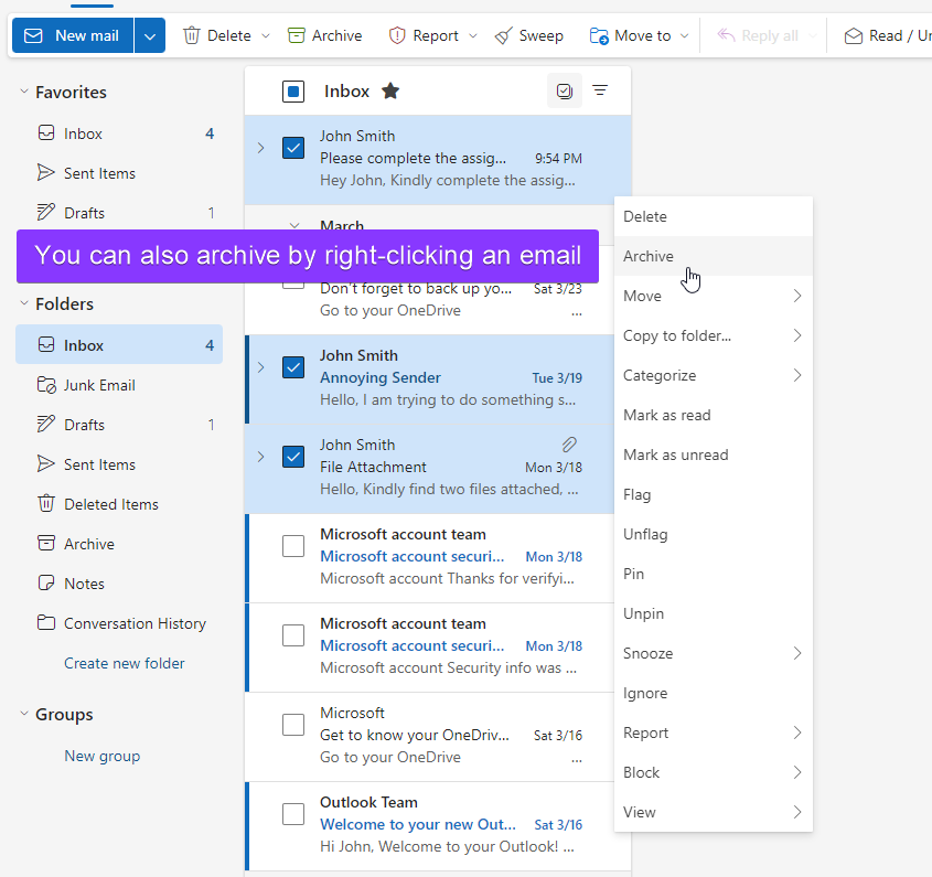 Archive Emails in Outlook