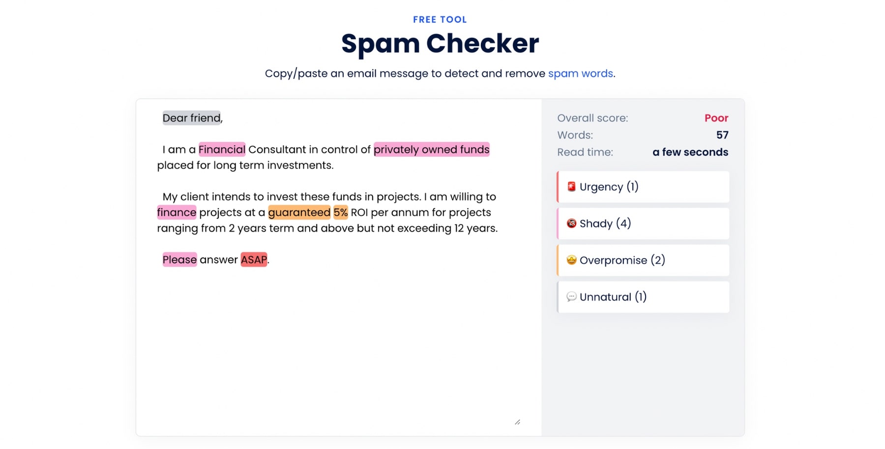 Subject line spam checker