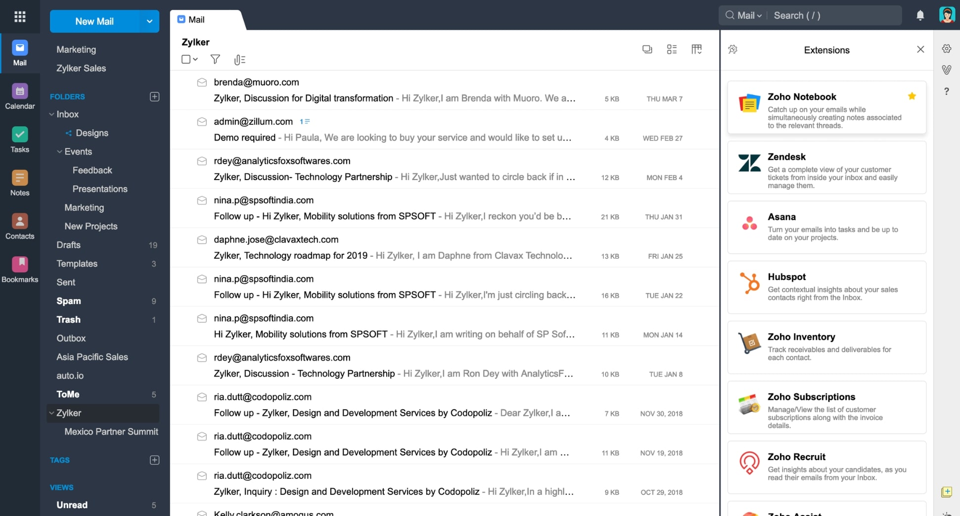 Zoho Mail inbox