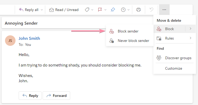 Block email on Outlook