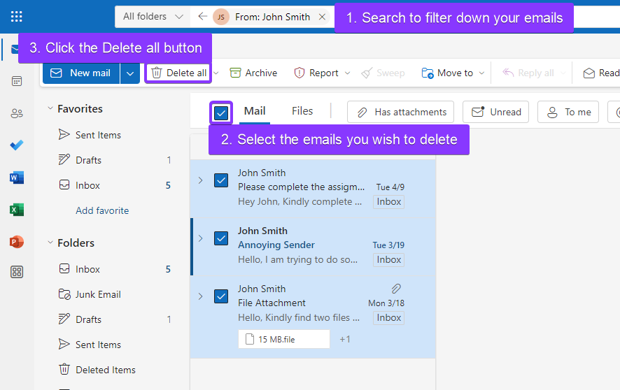 Bulk Delete in Outlook