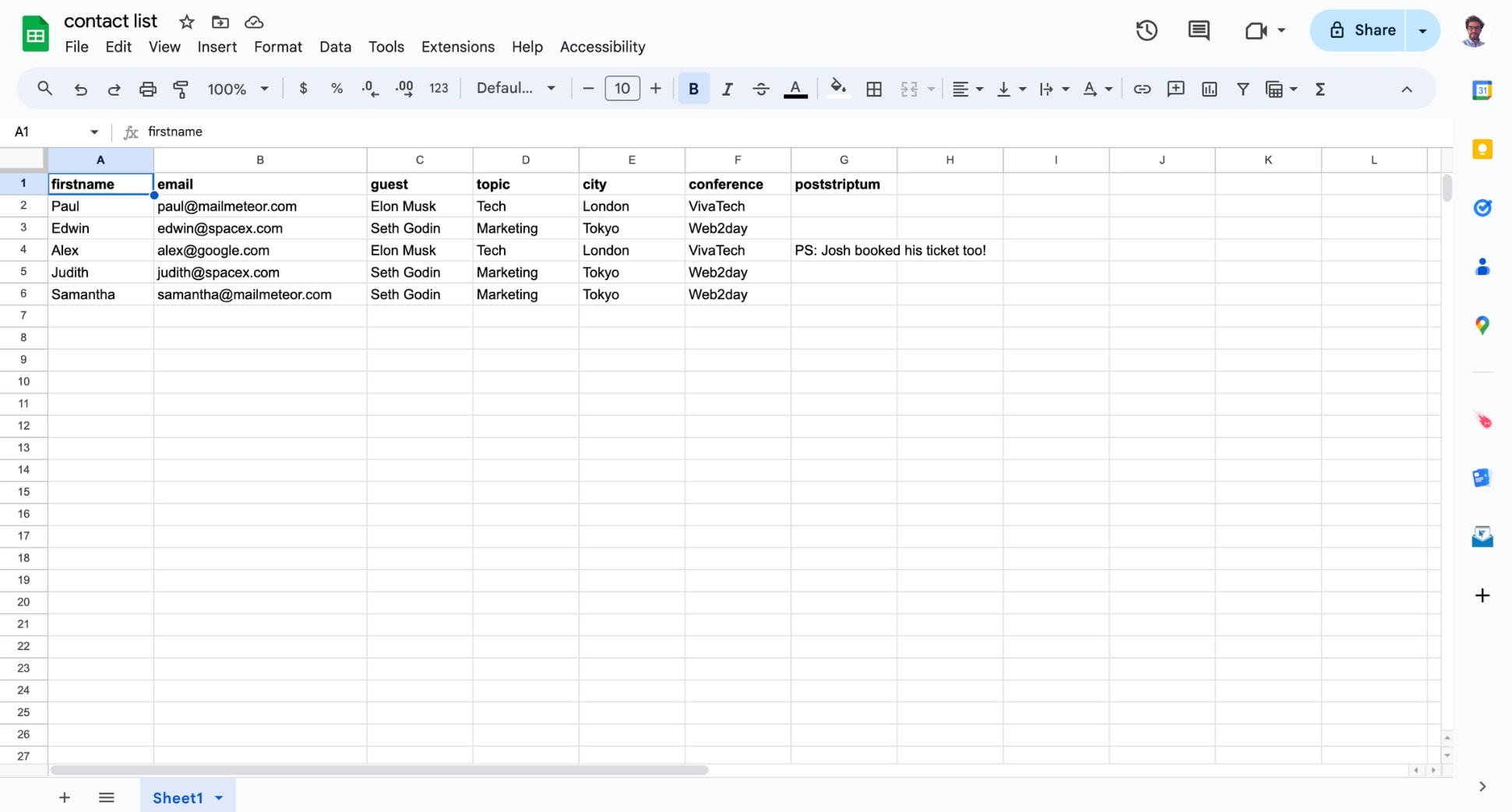 Build your cold email contact list using a spreadsheet