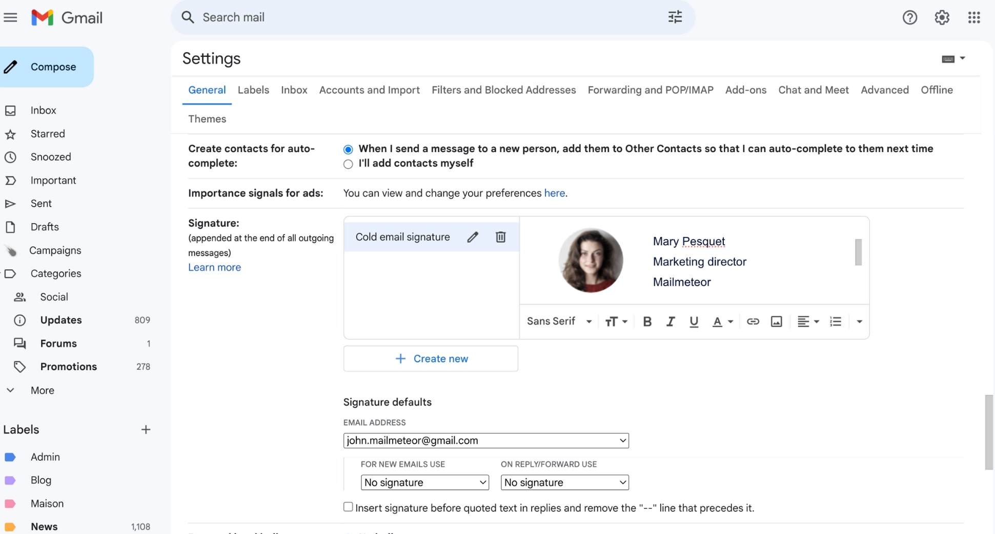 How to insert your cold email signature in Gmail
