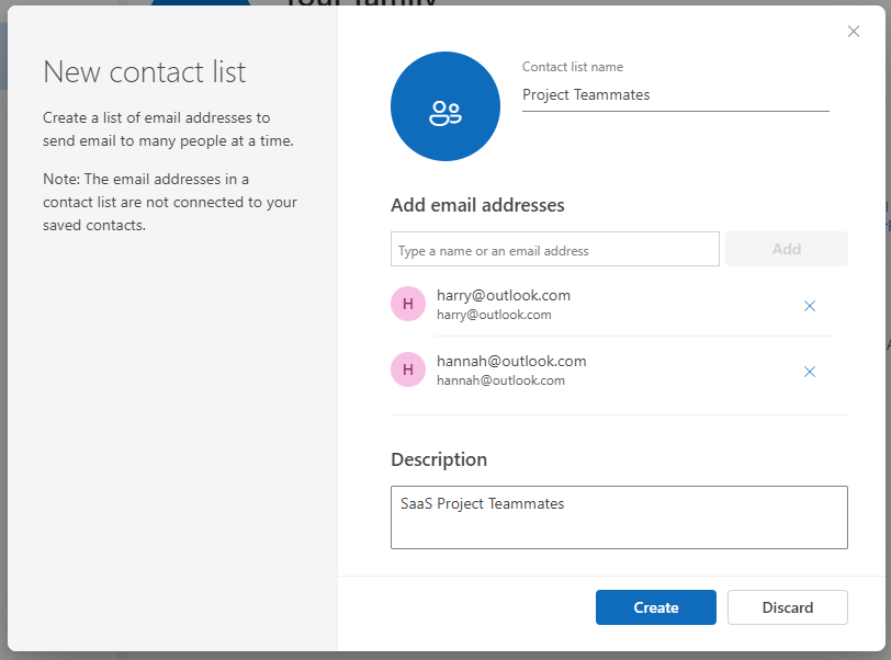 Create Contact List in Outlook