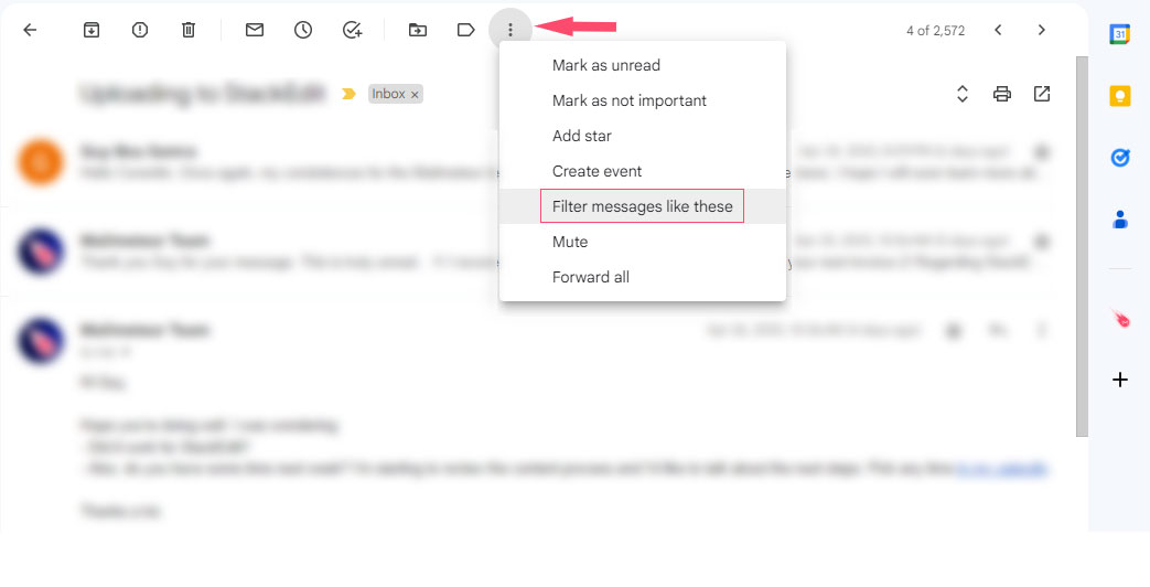 Create rules directly from an email