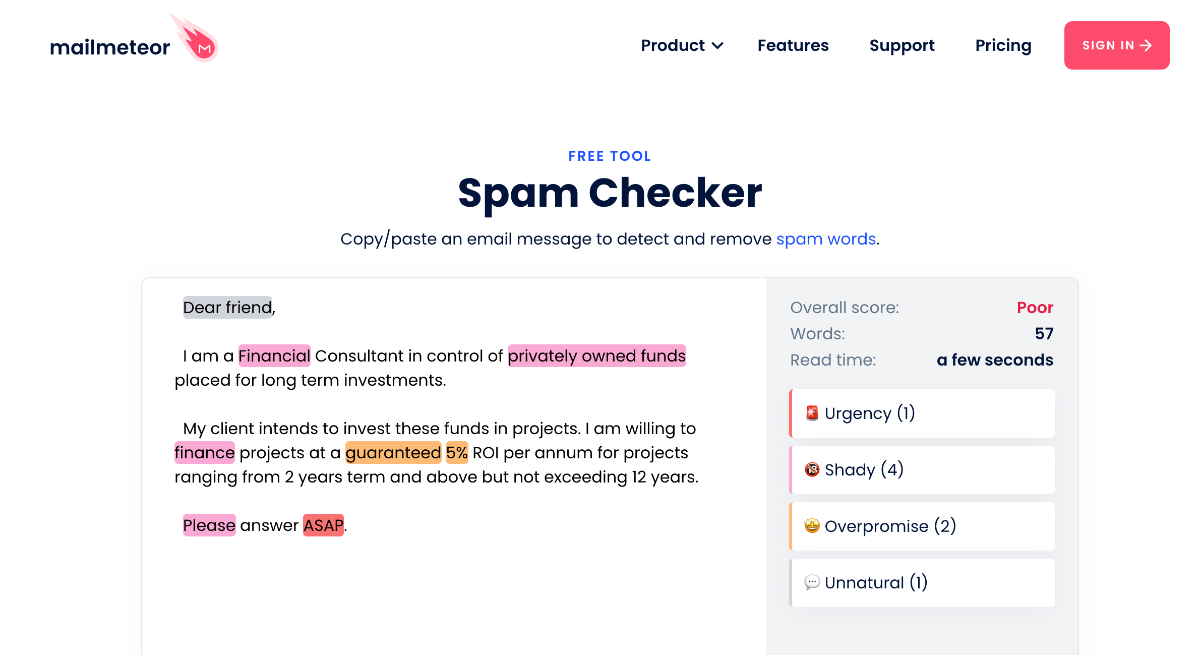 Free spam word checker