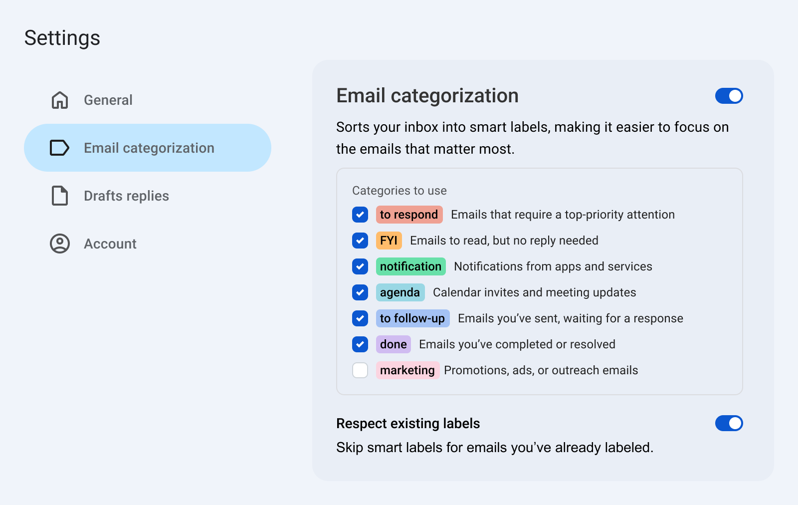 Enable smart labels in Gmail
