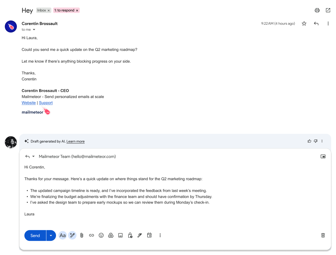AI generated email draft in Gmail