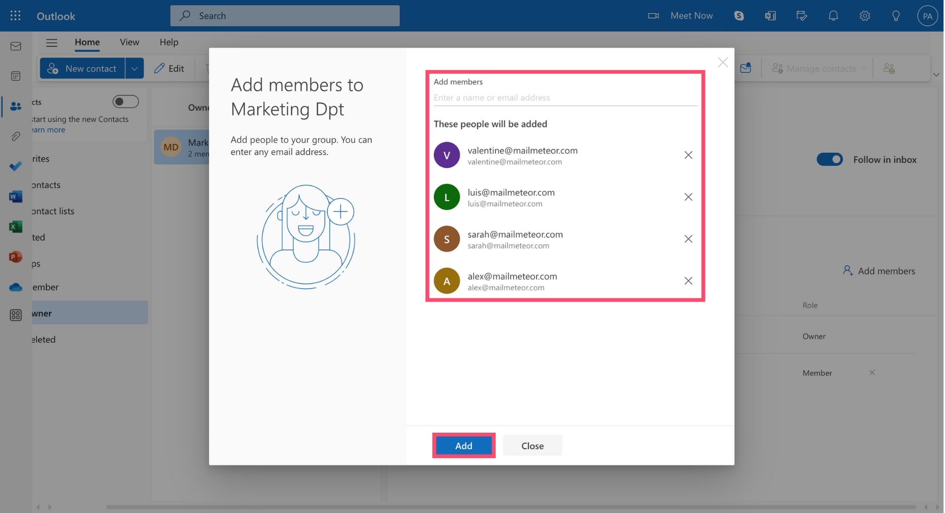 Add members to your email group in Outlook