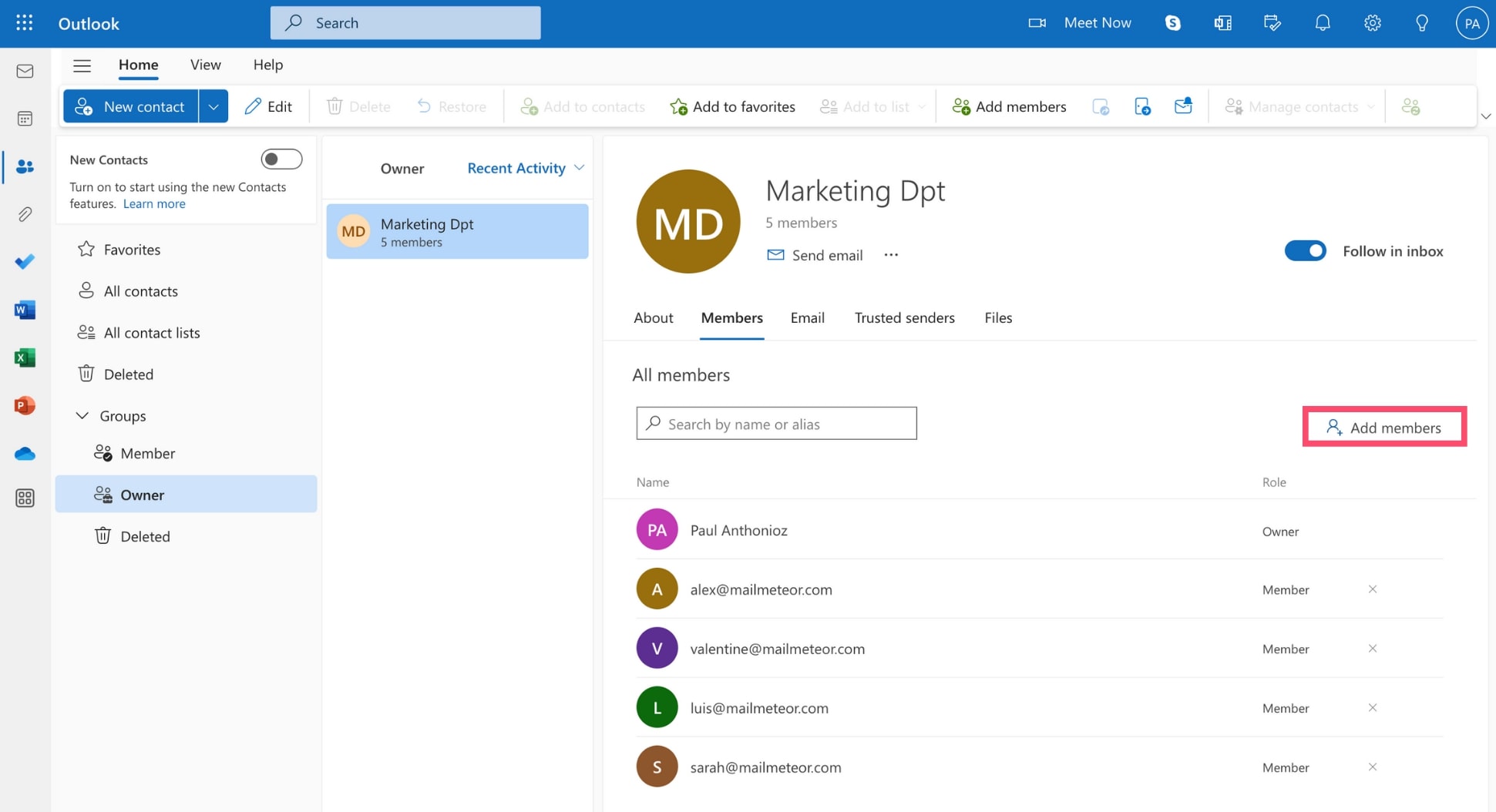 Add a new member to your contact group in Outlook