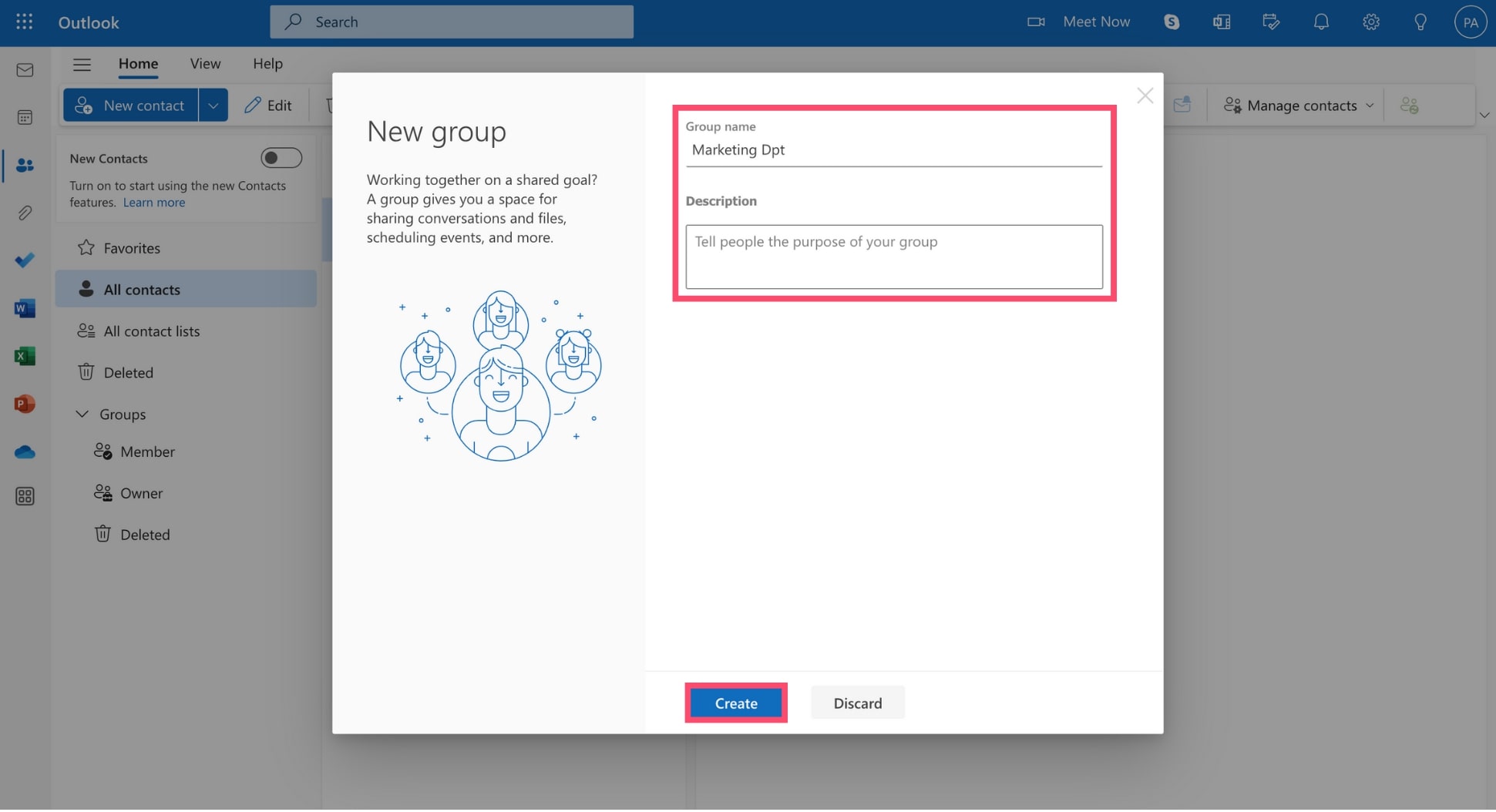 Enter your Outlook email group's name