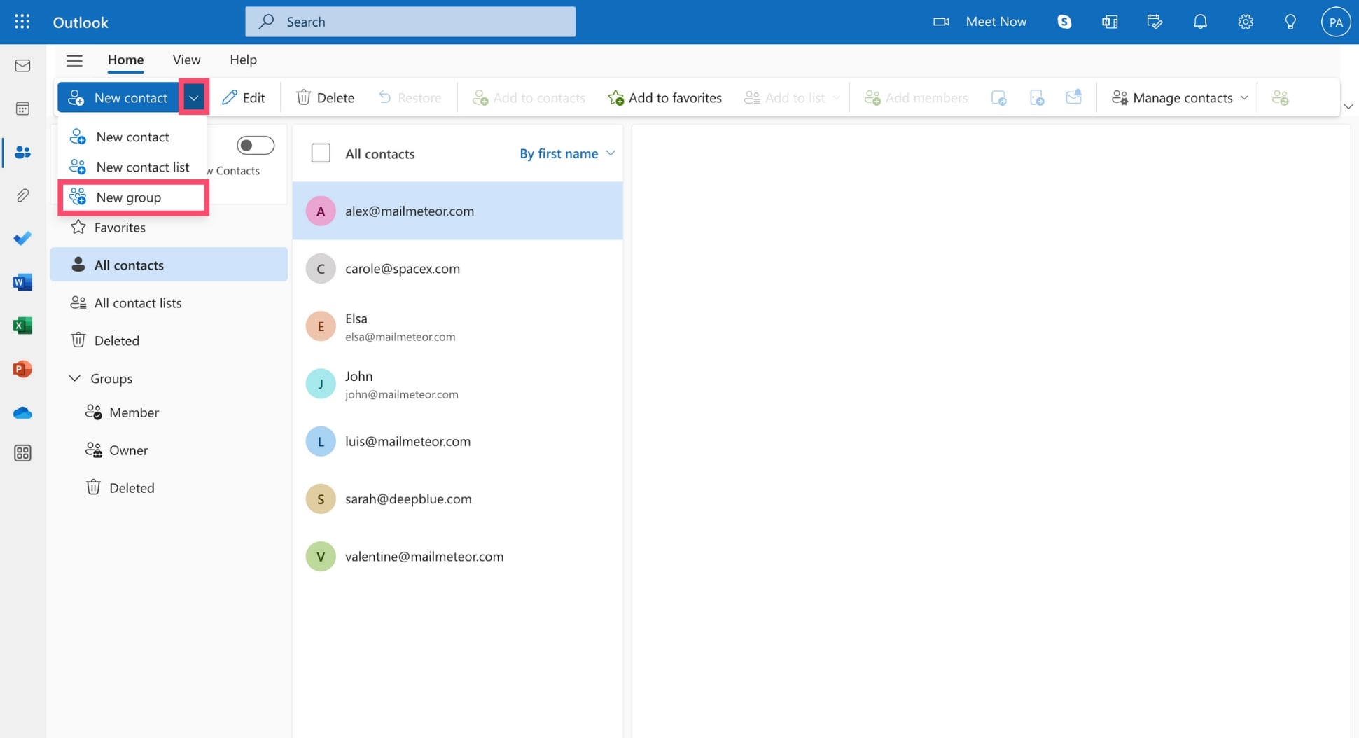 New group in Outlook