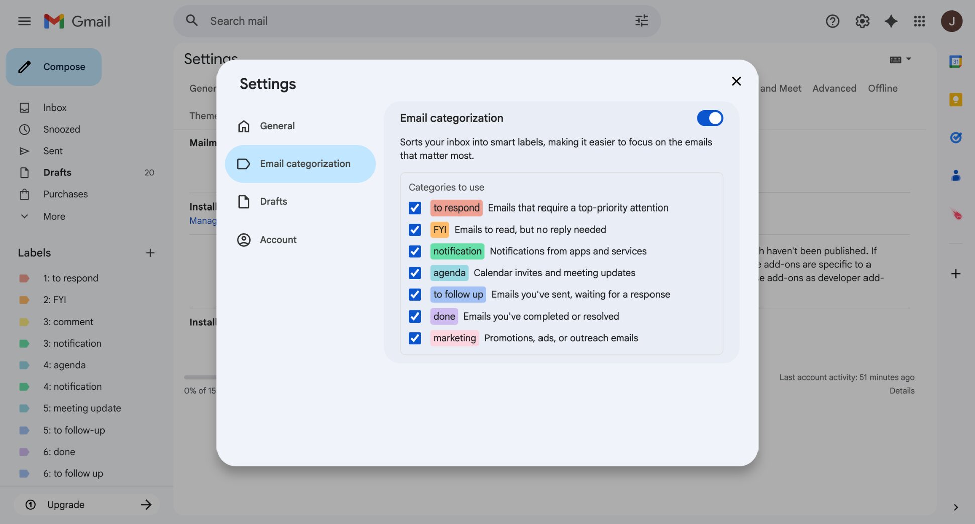 Mailmeteor smart labels automatically categorizing emails in Gmail inbox
