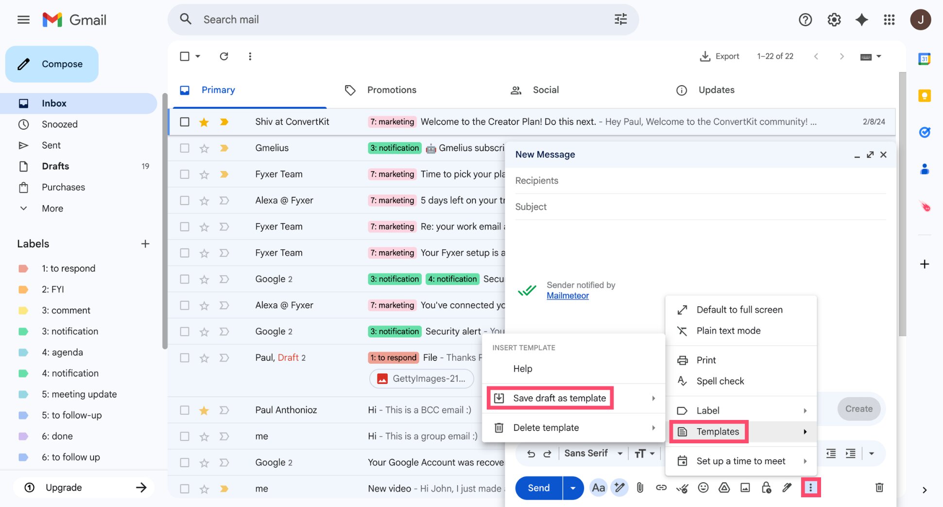 Using Gmail templates to send a pre-written email reply