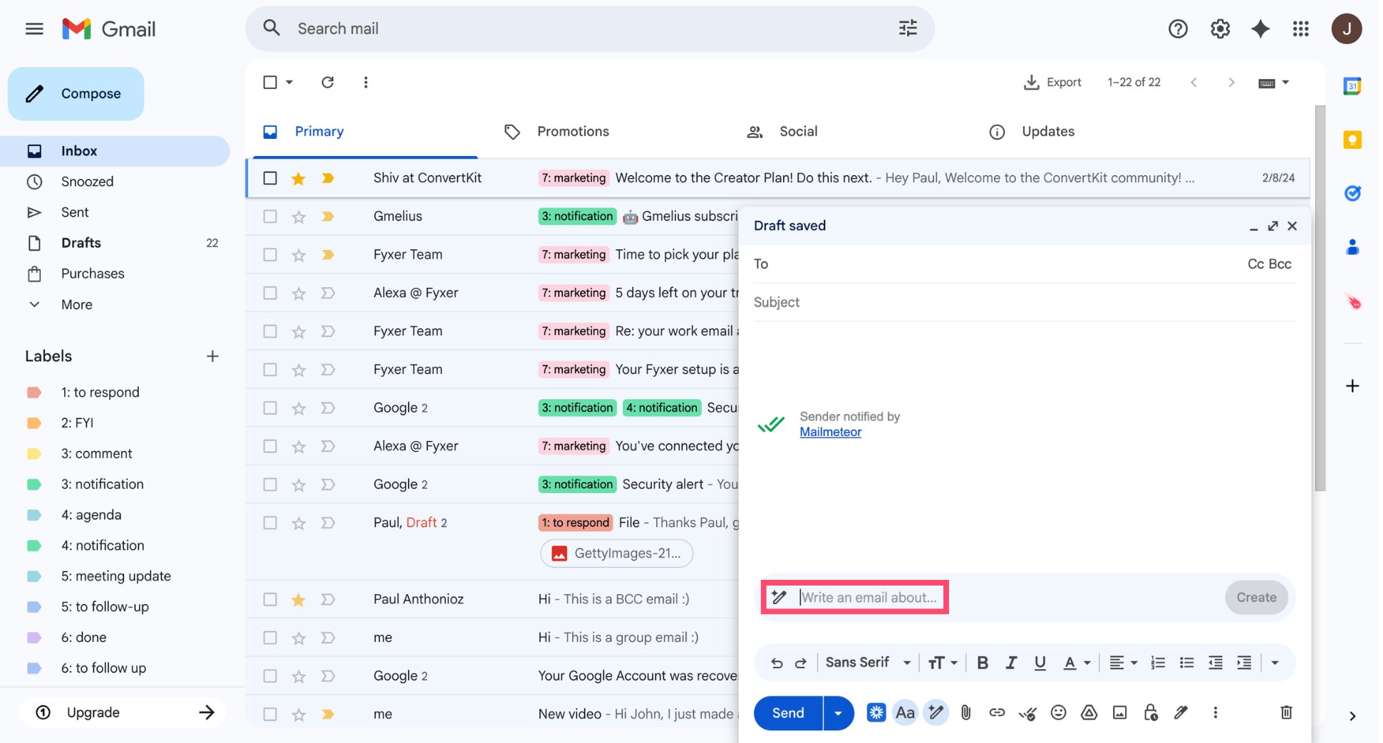AI-generated email draft suggestion in Gmai