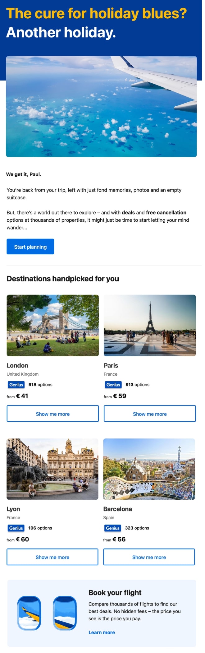 Booking email personalization example