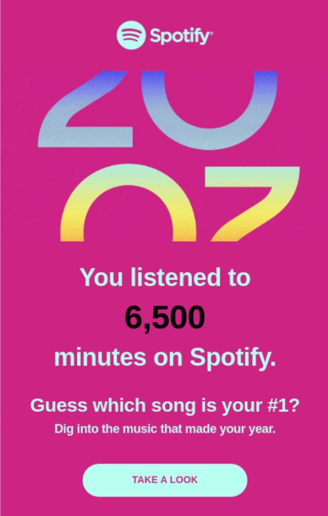 Example of a personalized email sent by Spotify