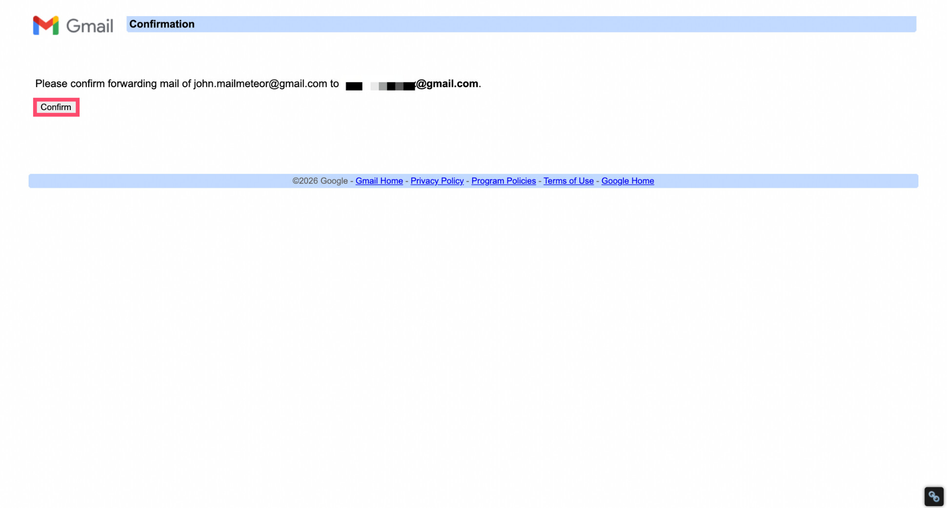 Confirm Gmail forwarding address via verification email