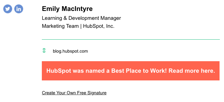 Announce your news in your signature. source: hubspot.com