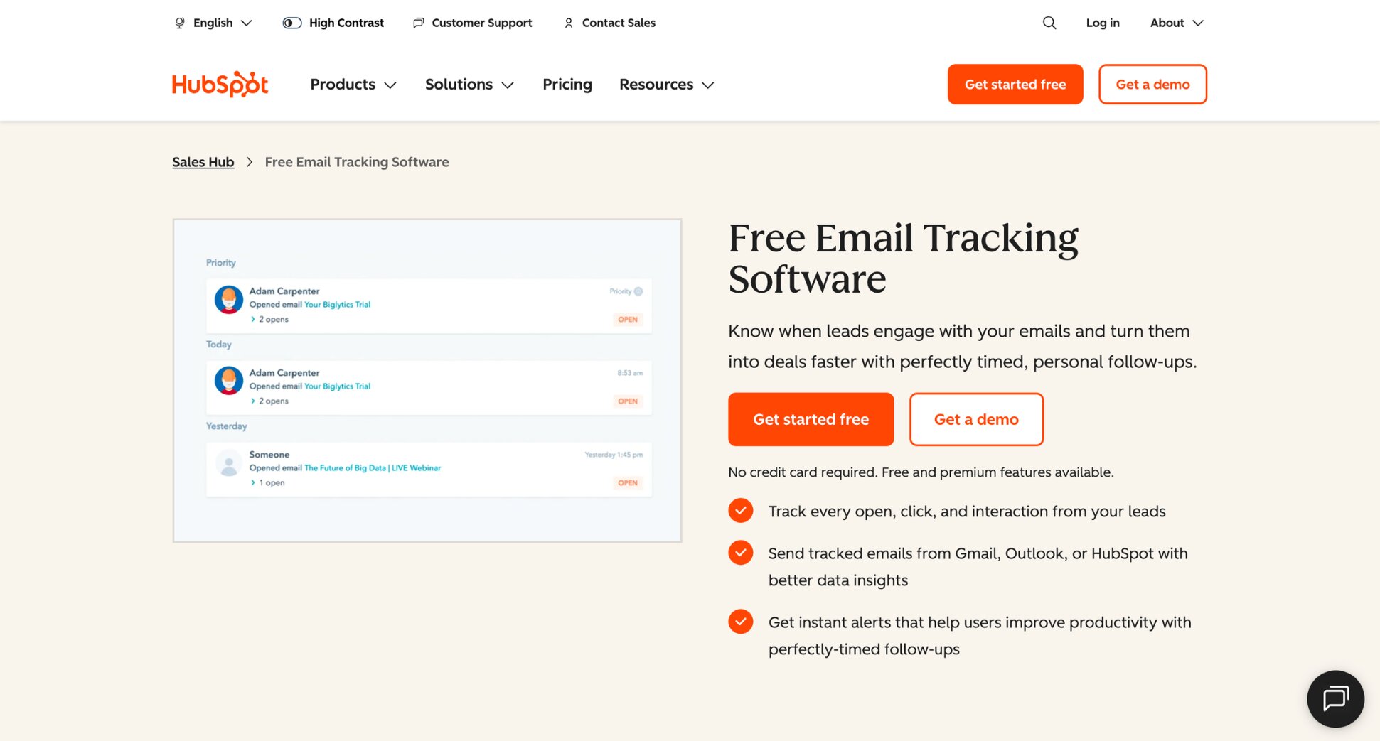 HubSpot Sales Hub email tracking in Outlook