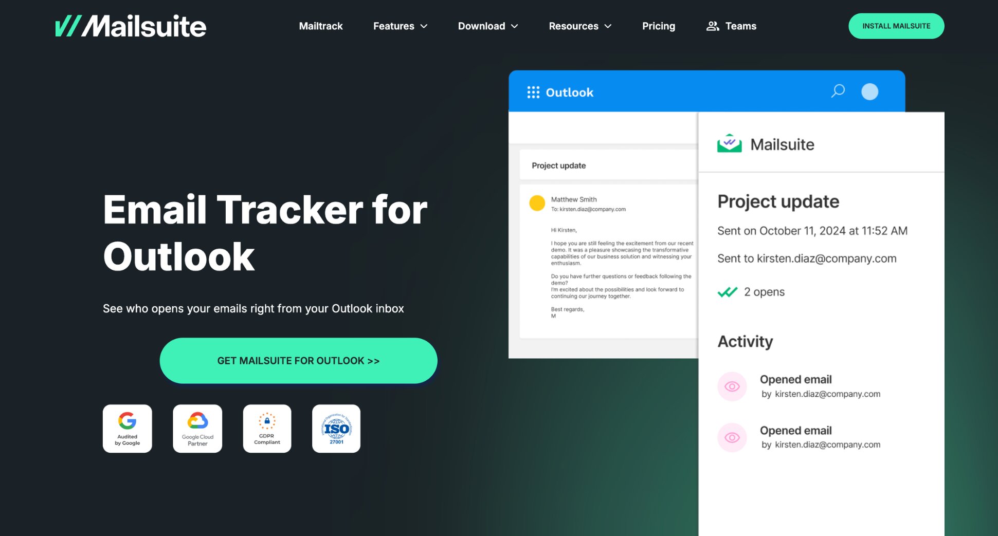 Mailsuite email tracking interface
