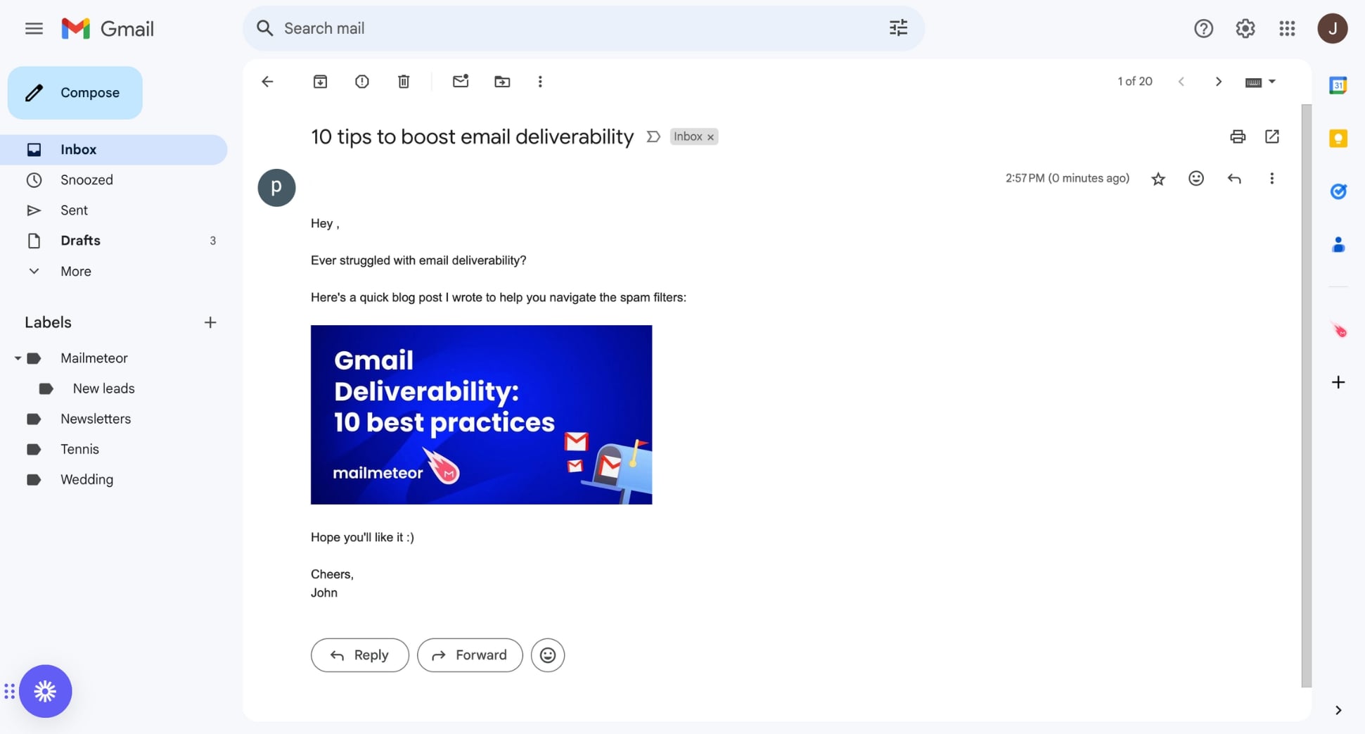 Embed article in Gmail