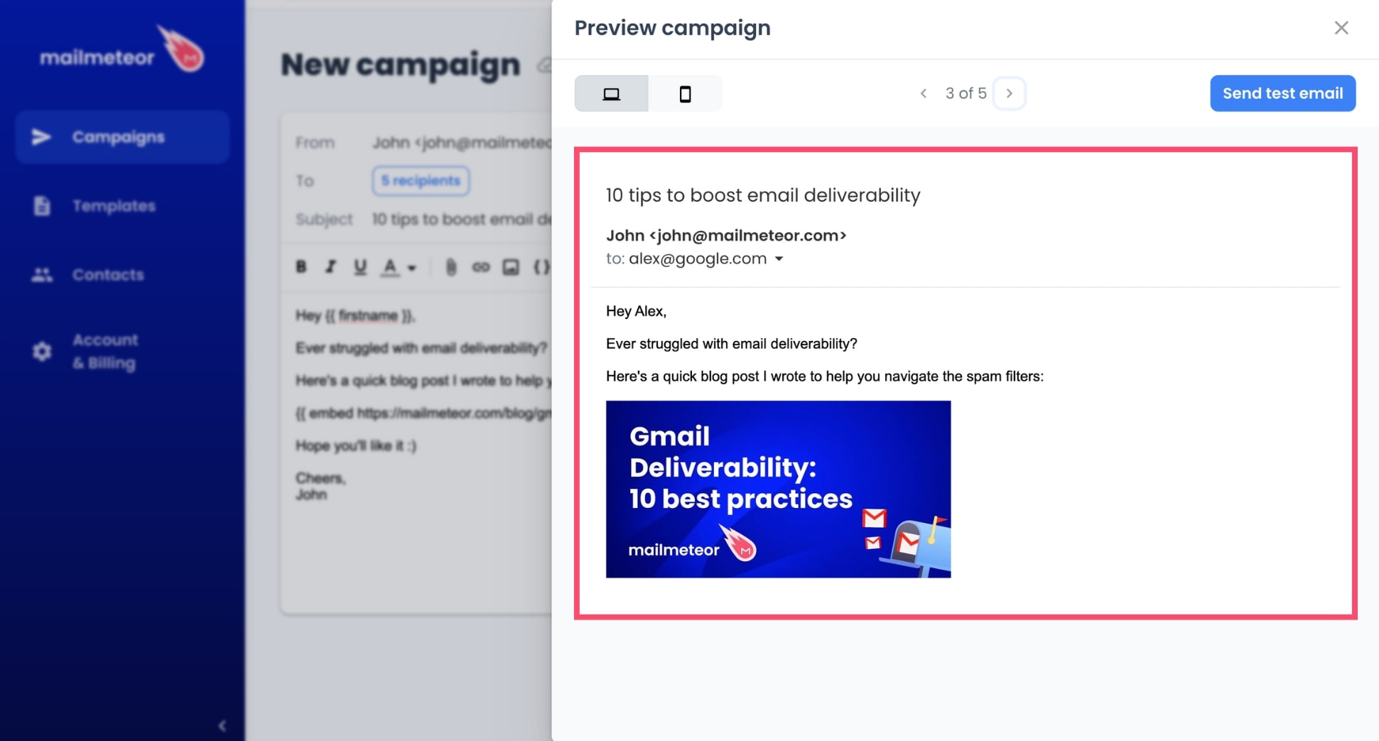 Preview your embed article in Mailmeteor