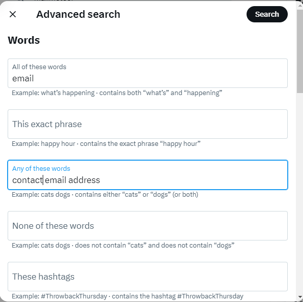 Twitter advanced search