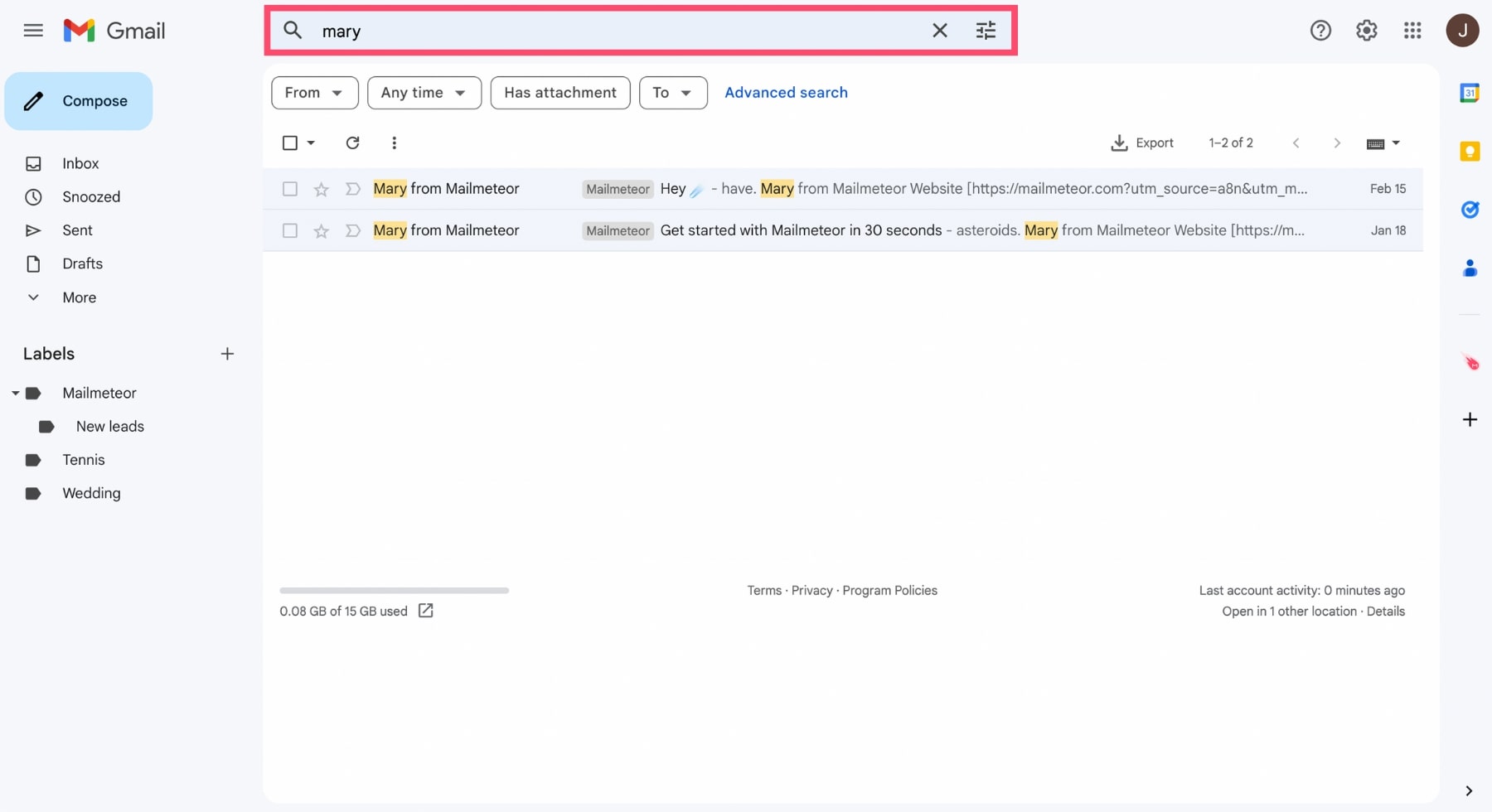 Trouvez un compte Gmail dans votre liste de contacts