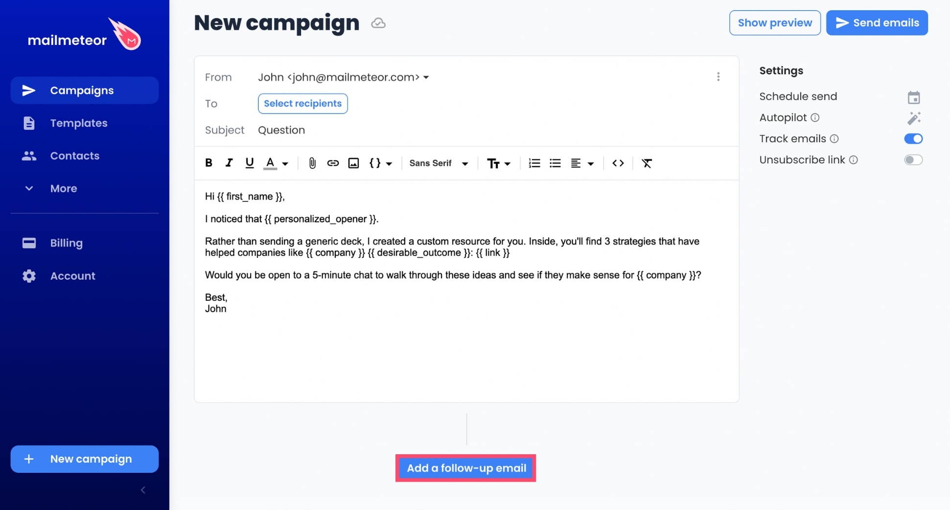 Automated Gmail follow-ups with Mailmeteor