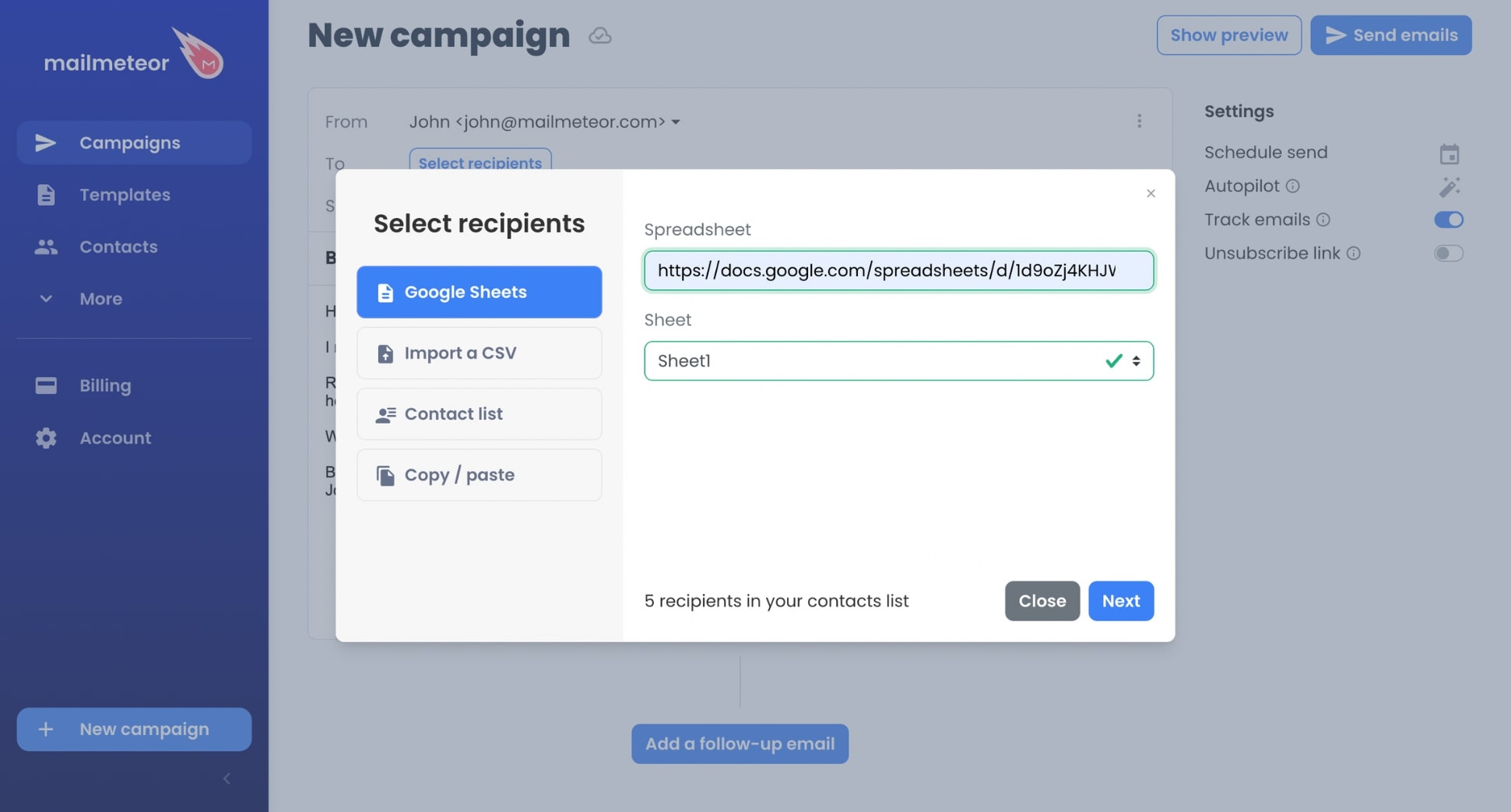 Select recipients with Mailmeteor