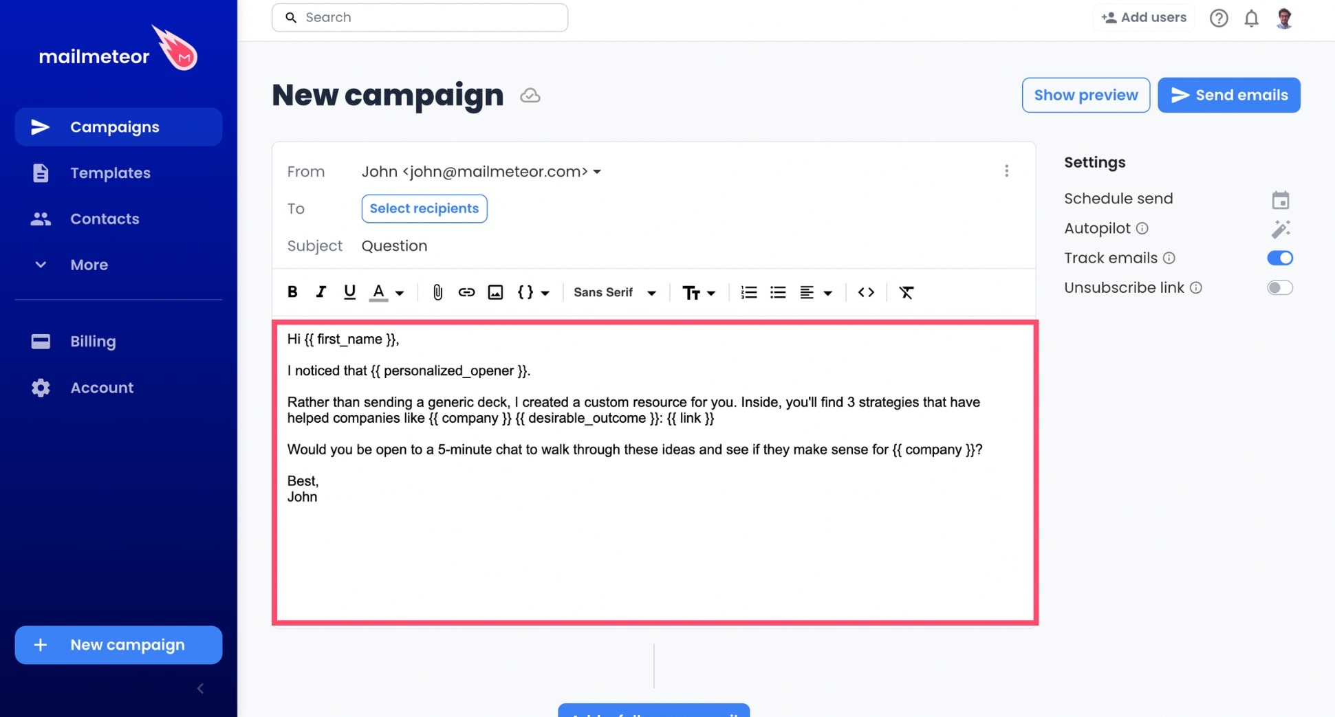 Personalize your email with Mailmeteor