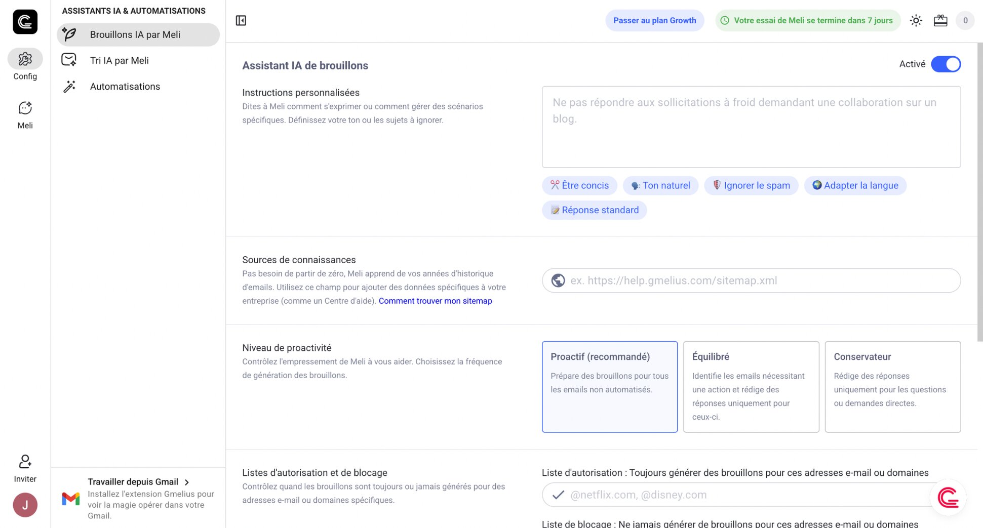 Gmelius interface