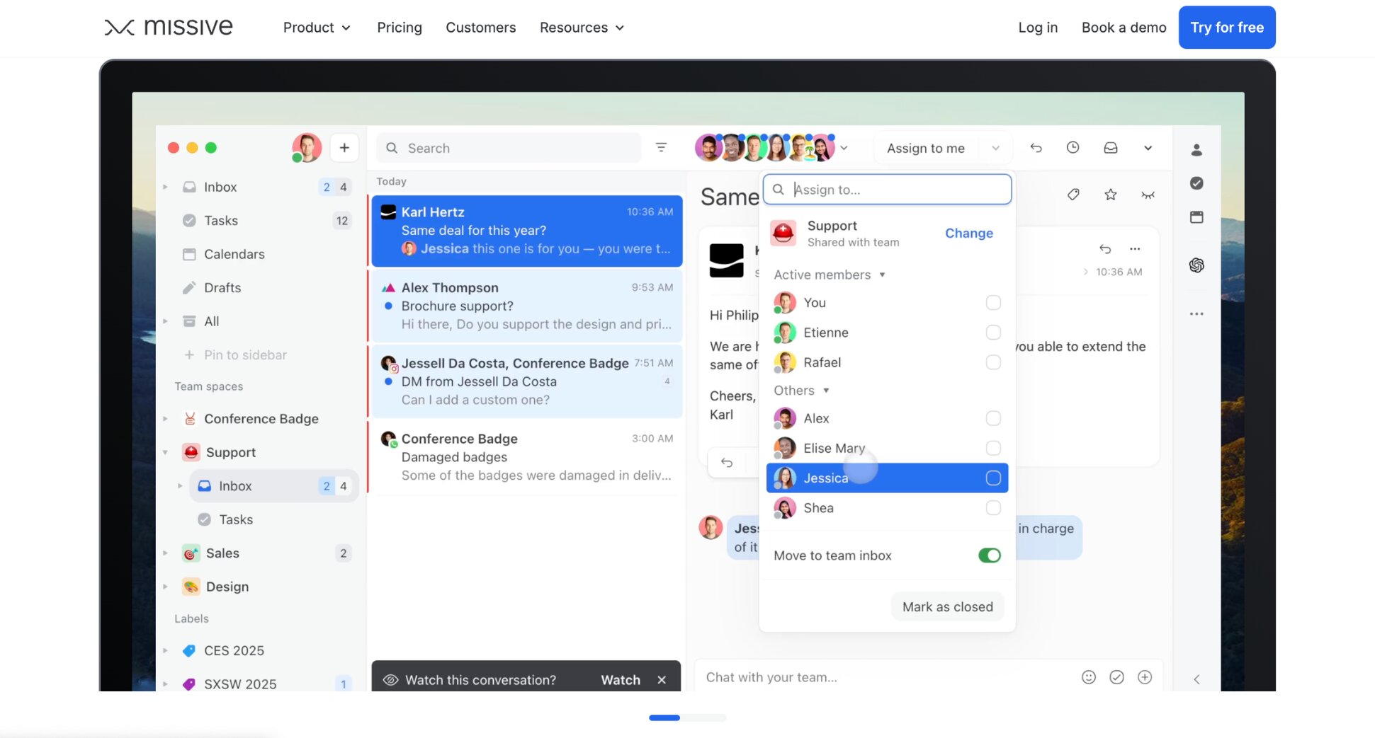 Missive team email interface