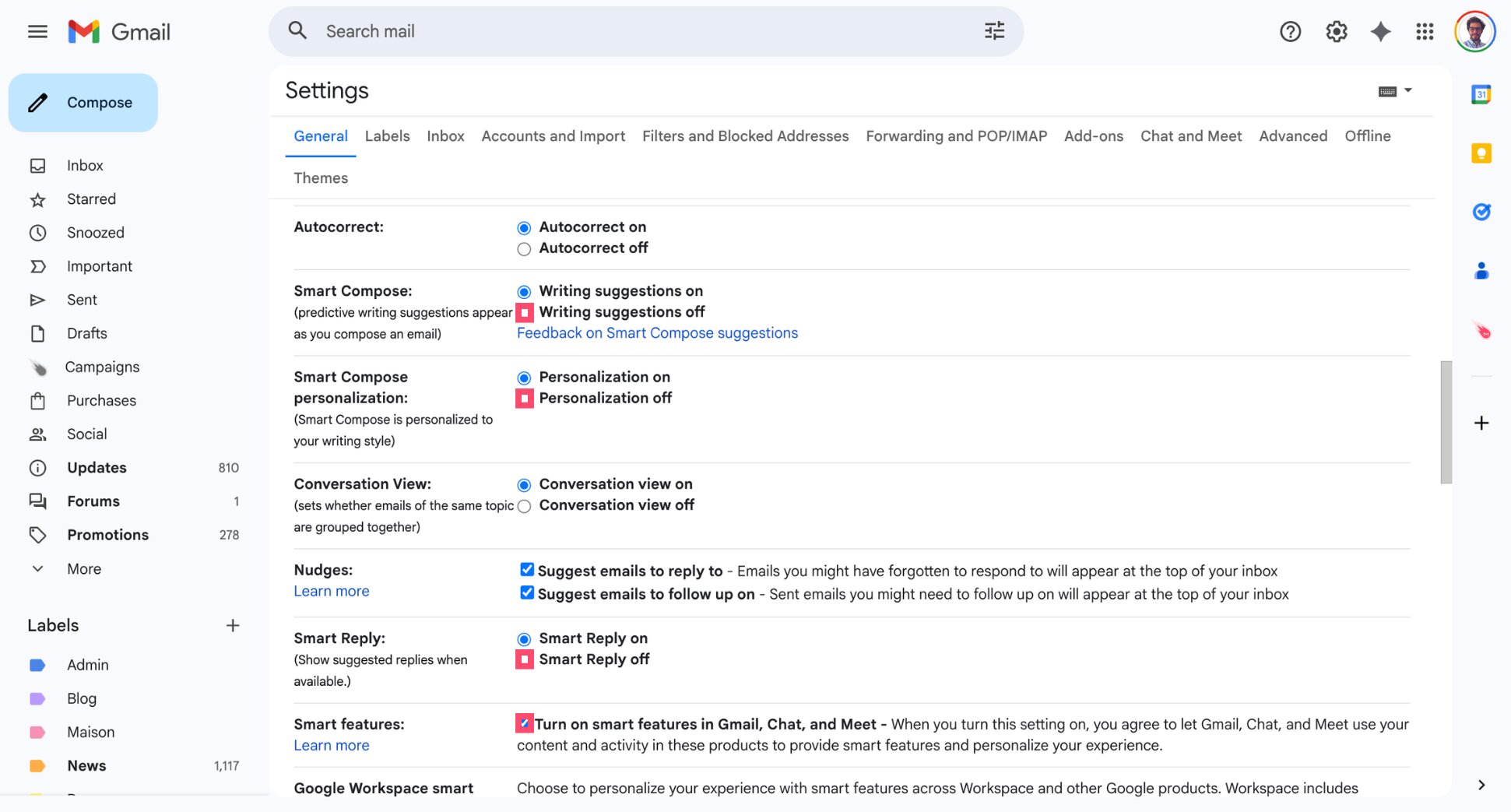 Disabling Gemini and AI-powered features in Gmail
