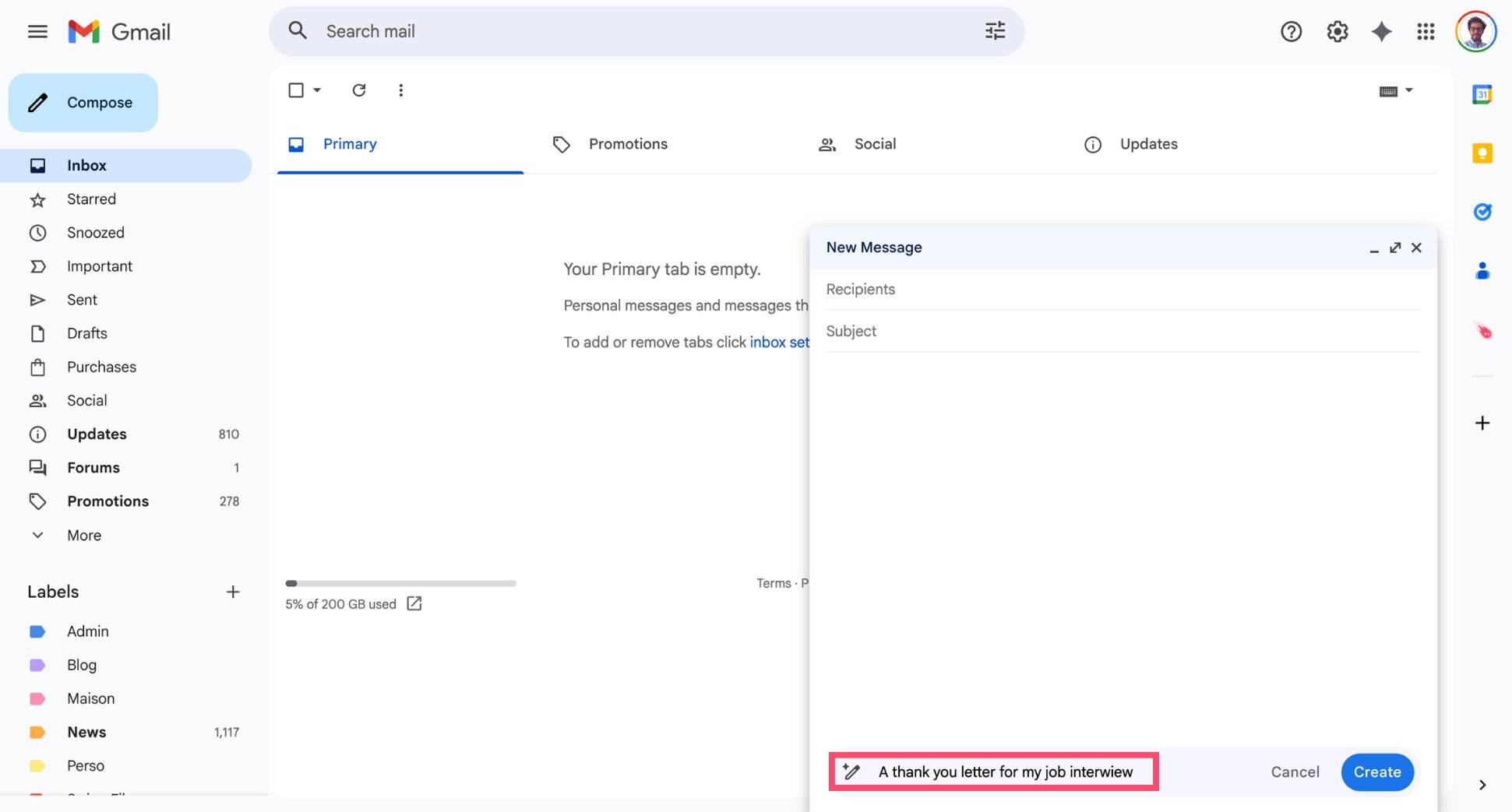 Gemini generating an email reply draft in Gmail
