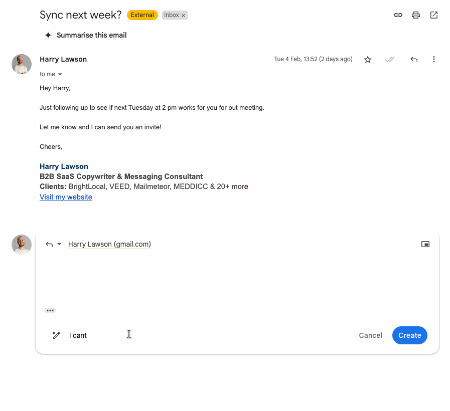 Gmail AI assistant - help me write