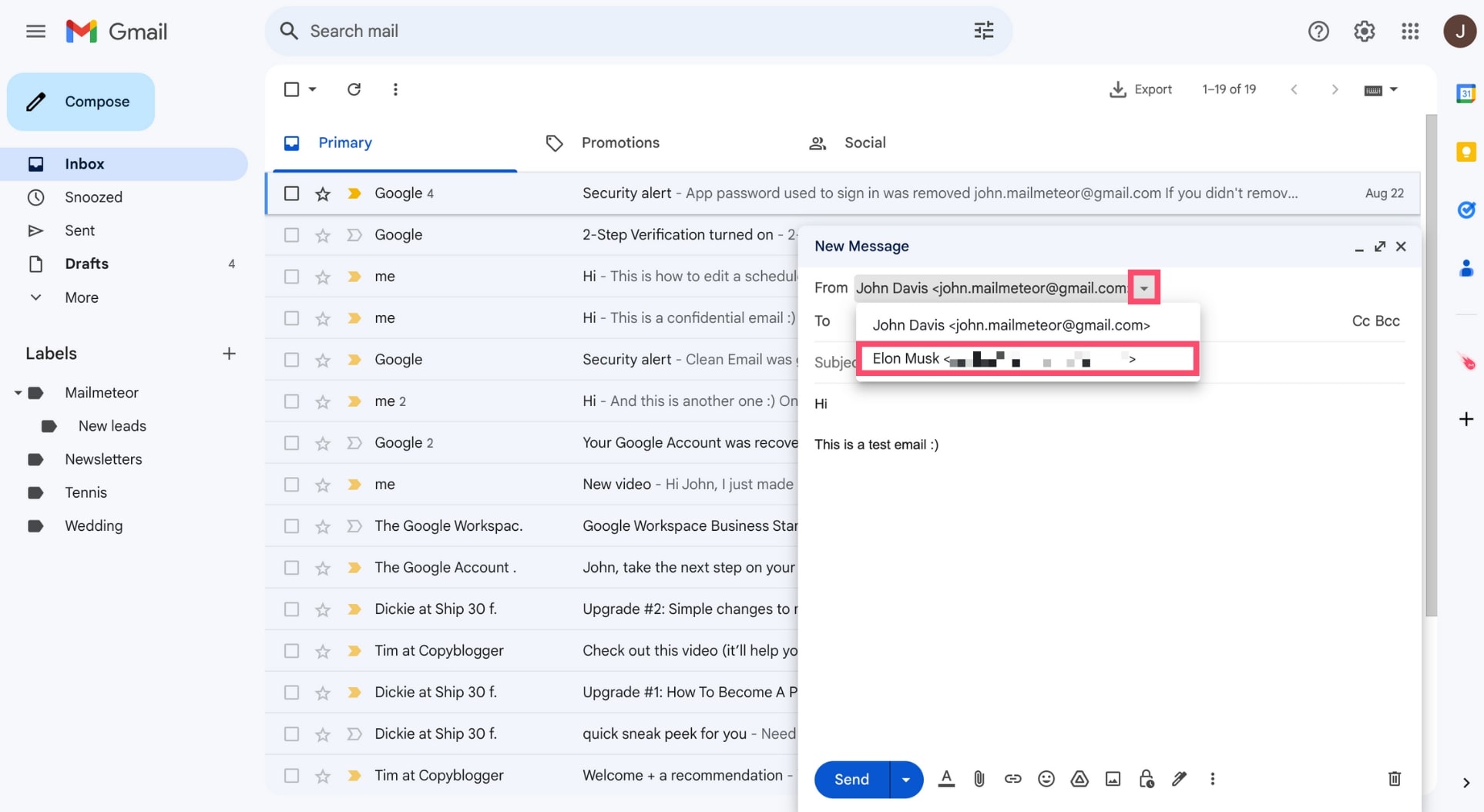 How to send an email from a Gmail alias