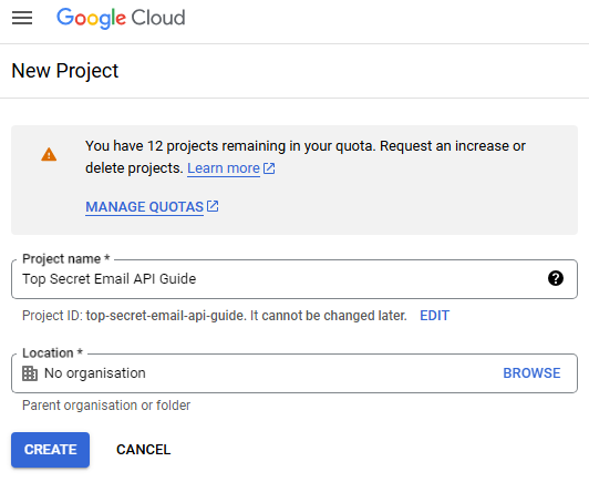 Gmail Cloud Console Project