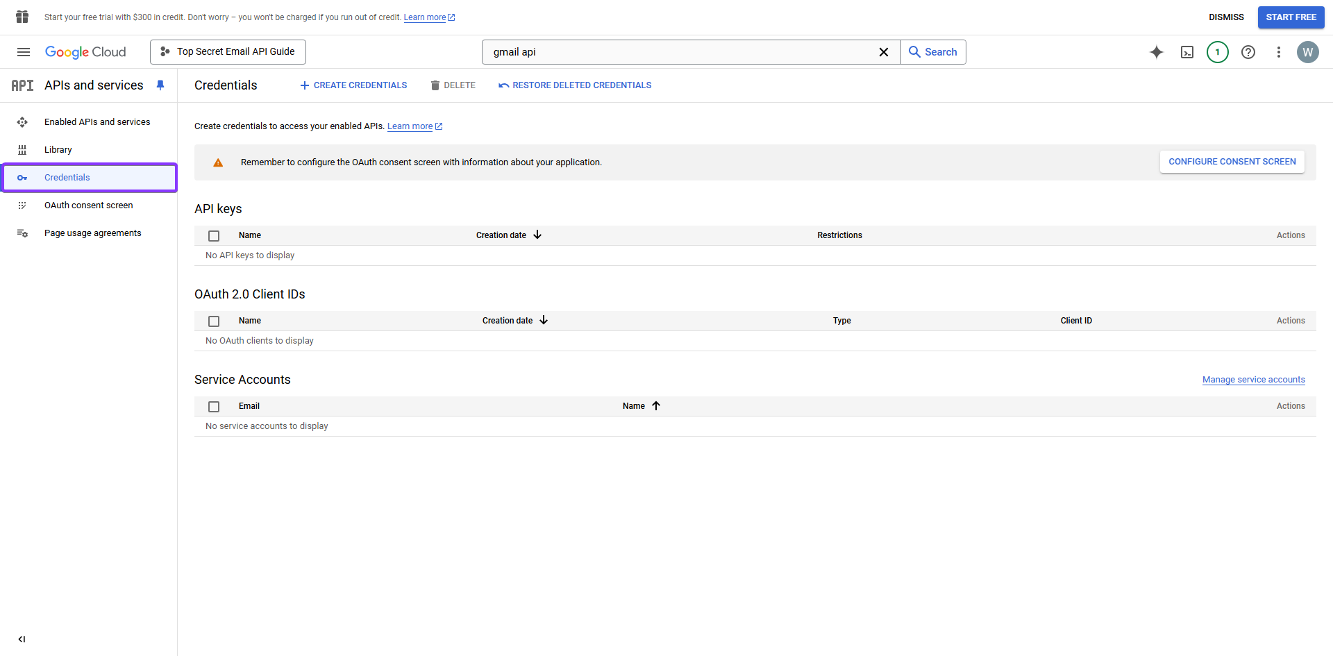 Cloud Console Credentials