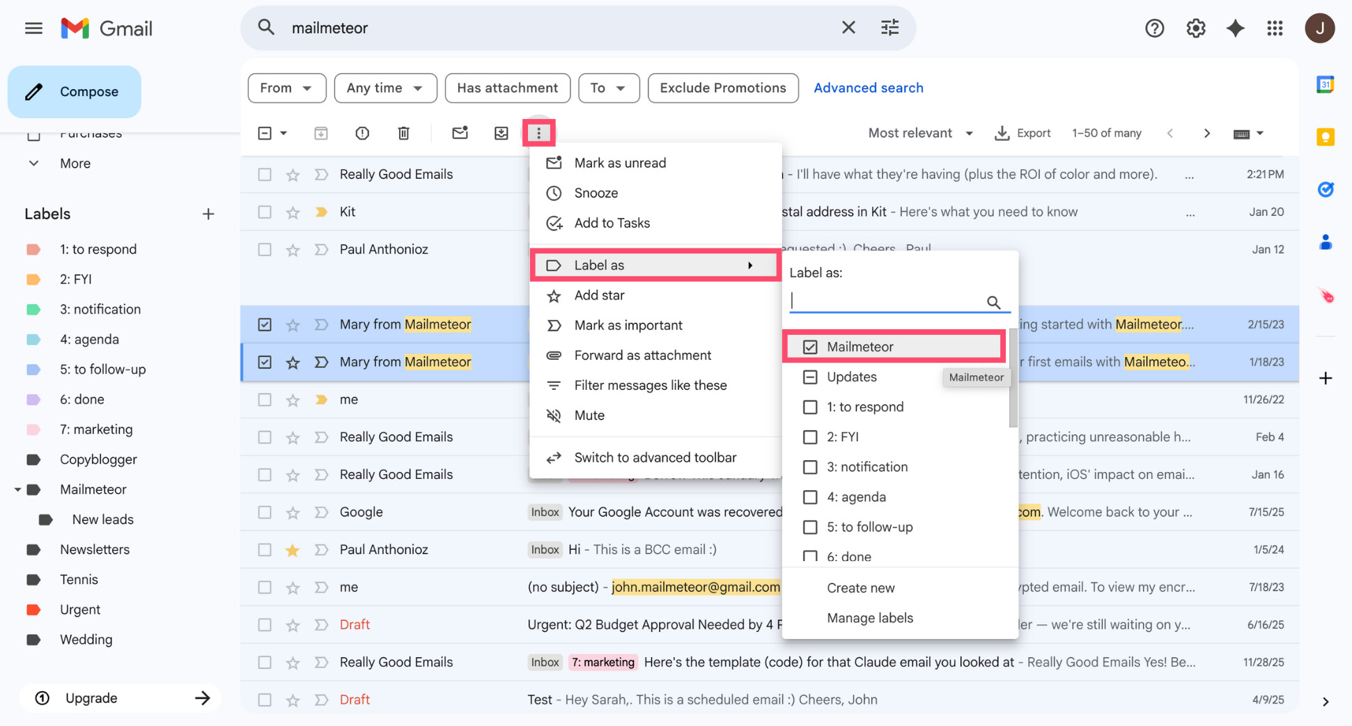 Apply a label in Gmail