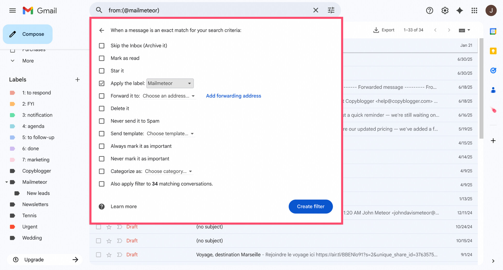 Create a filter in Gmail