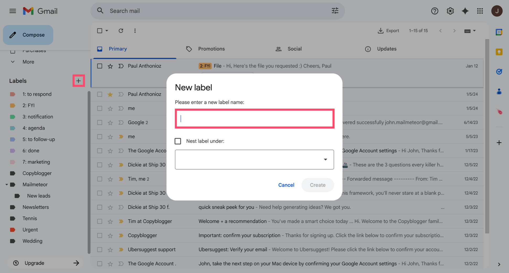 Create a label in Gmail